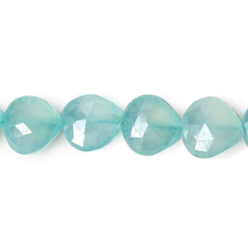 10x10-11x11mm Silver Mystic Seafoam Blue Chalcedony straight drilled faceted heart  8 inch 18 Beads