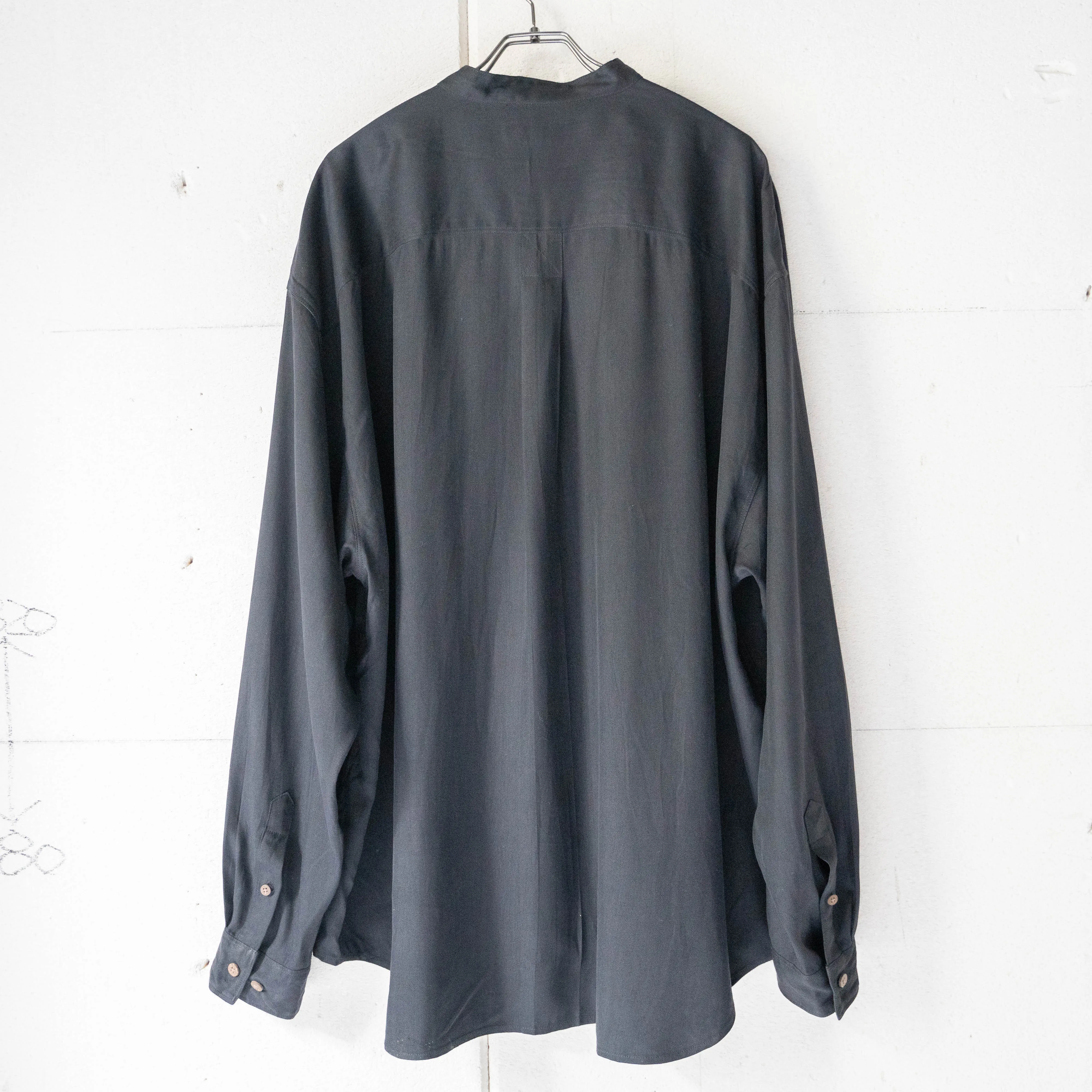 1990s black color all silk no collar shirt