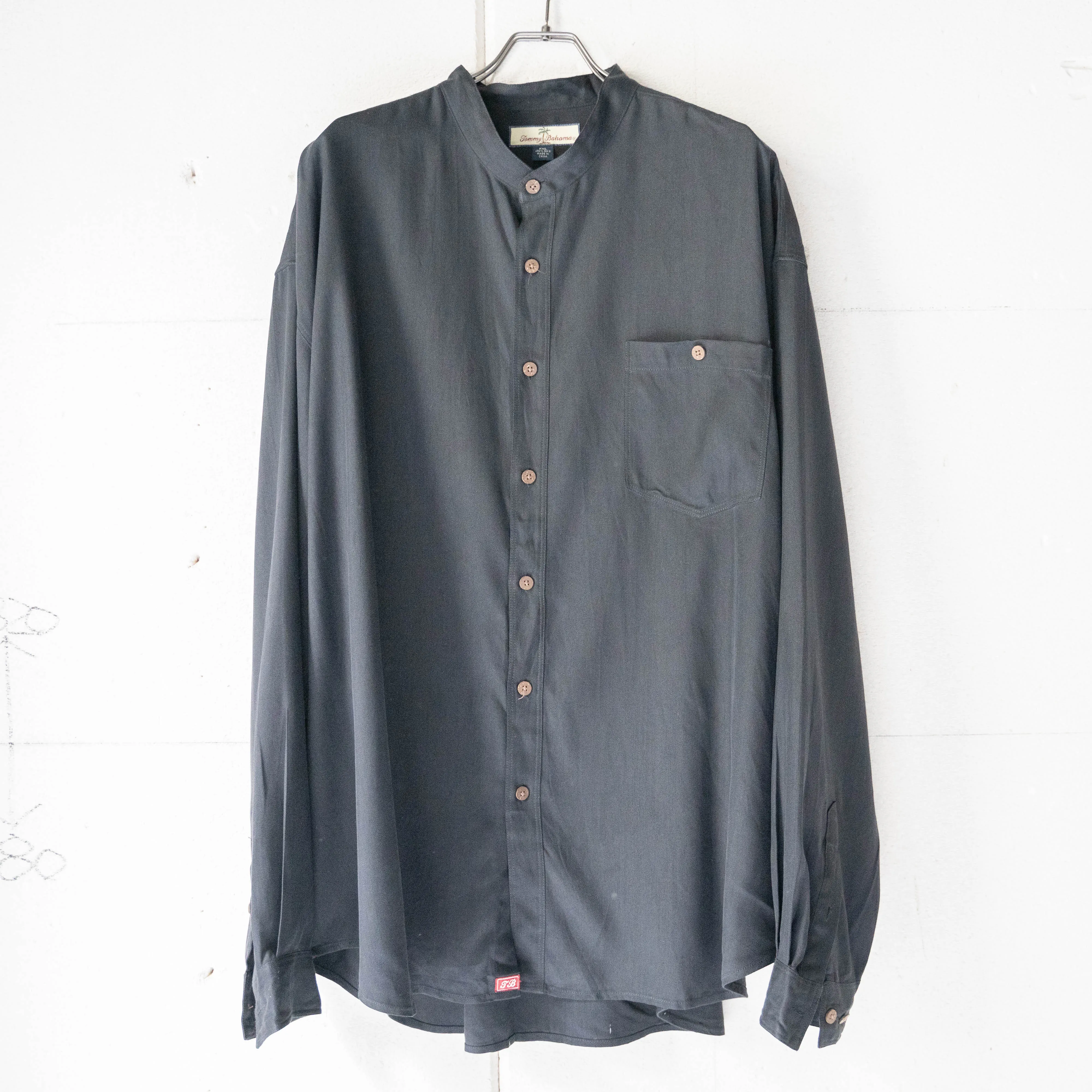 1990s black color all silk no collar shirt