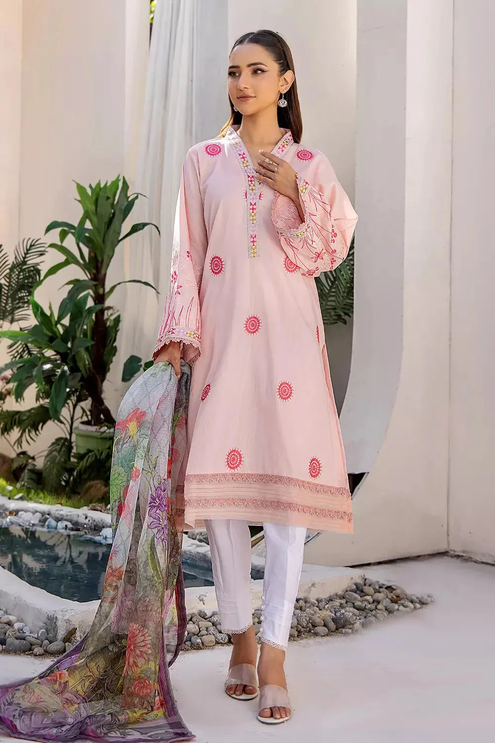 2PC Stitched Embroidered Lawn Shirt and Dupatta KSDE-2497