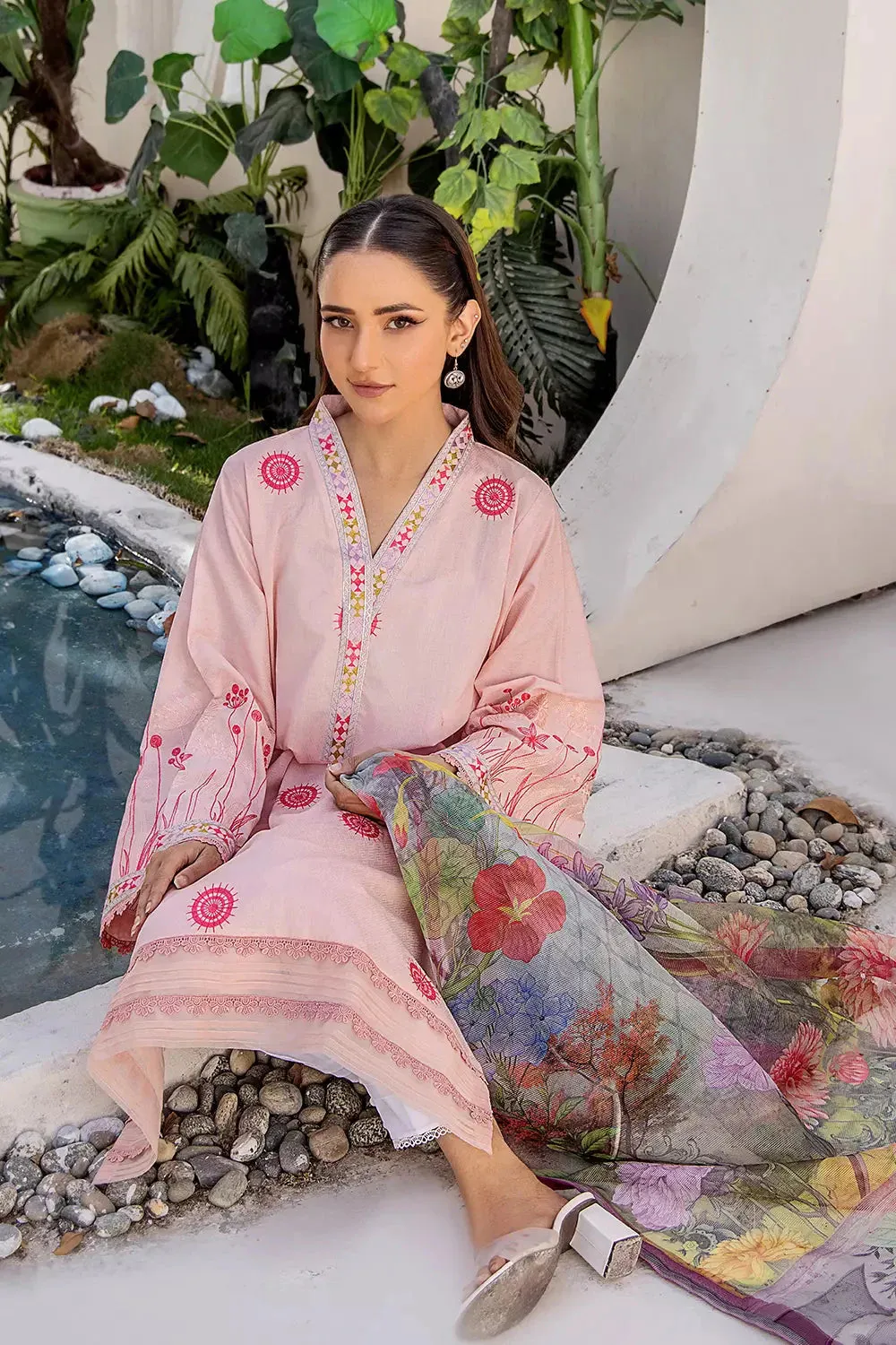 2PC Stitched Embroidered Lawn Shirt and Dupatta KSDE-2497