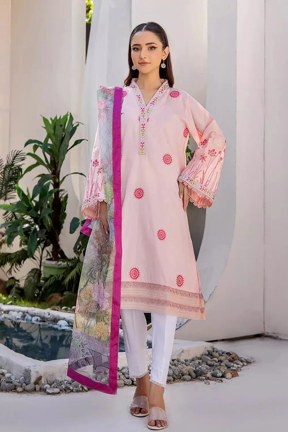 2PC Stitched Embroidered Lawn Shirt and Dupatta KSDE-2497