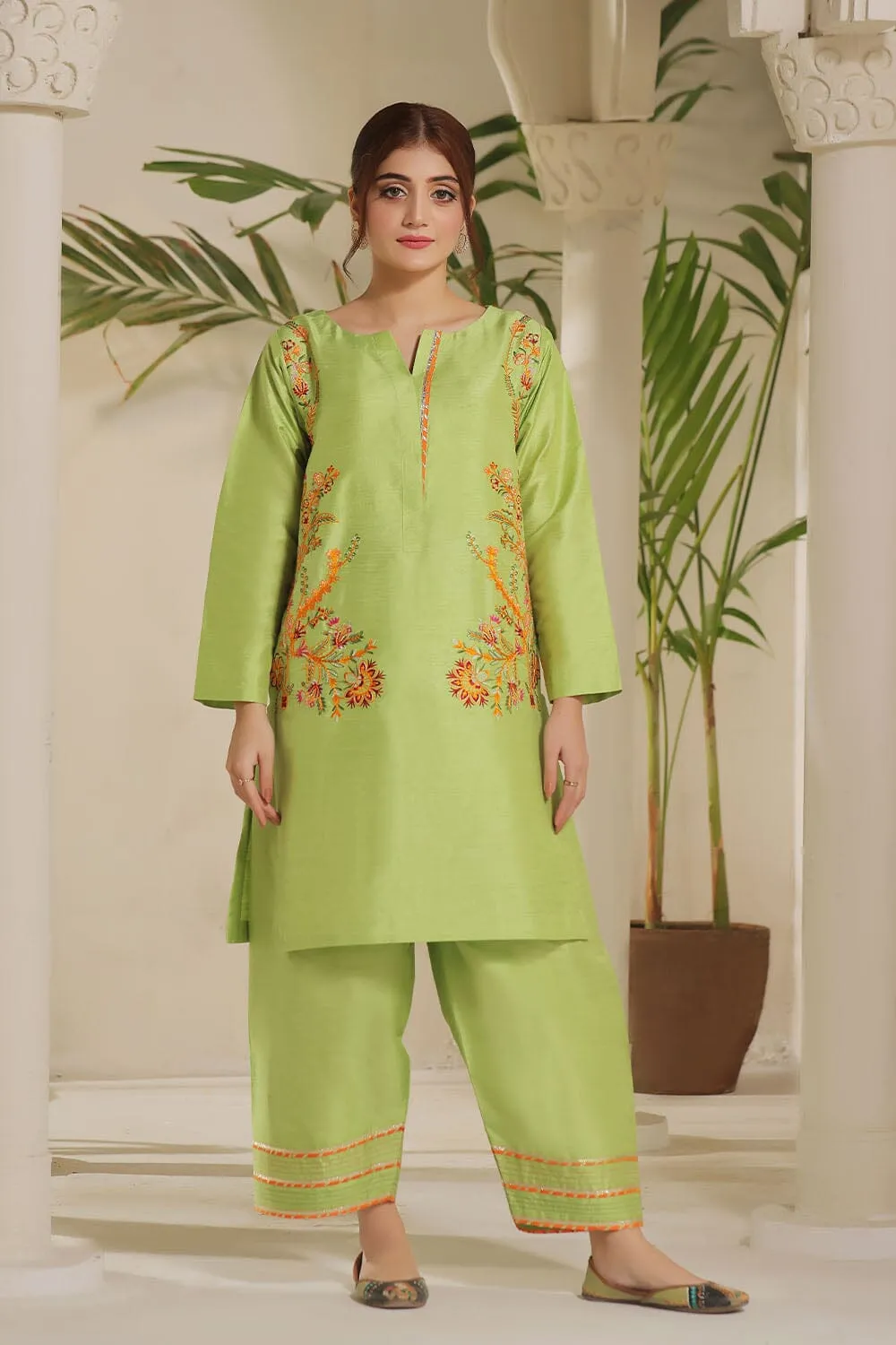 2PC Stitched Embroidered Silk Shirt & Trouser KFSE-2362