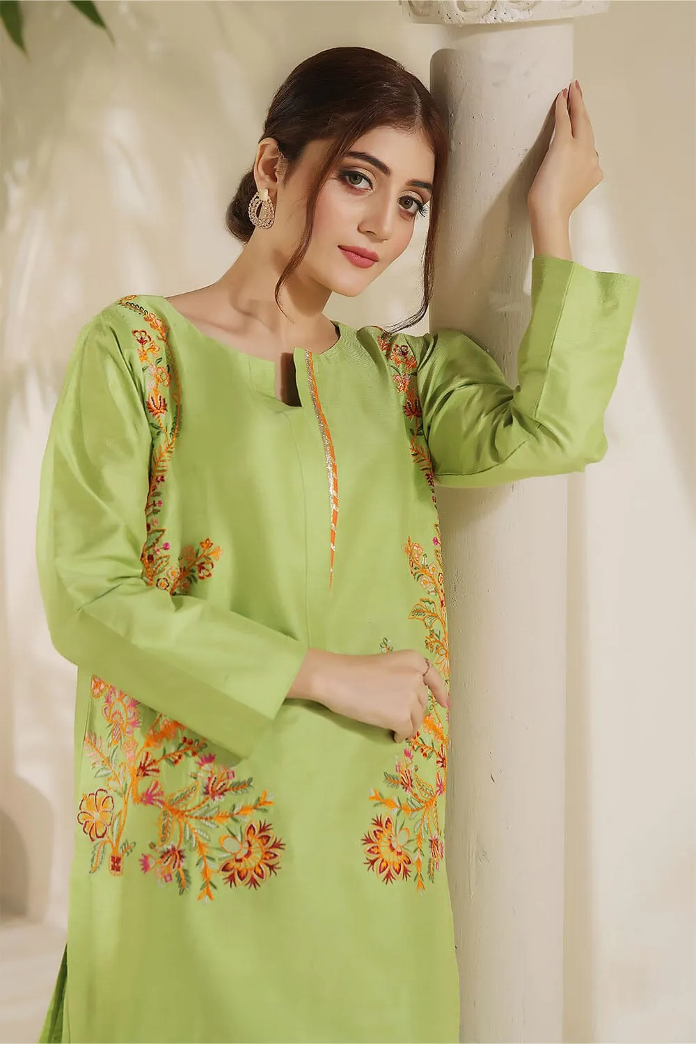 2PC Stitched Embroidered Silk Shirt & Trouser KFSE-2362