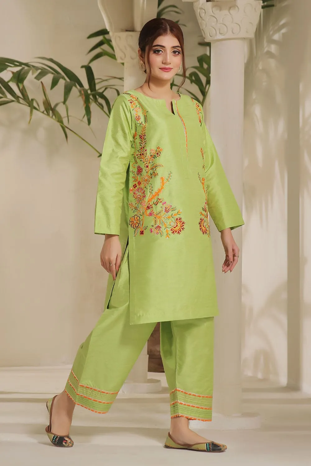 2PC Stitched Embroidered Silk Shirt & Trouser KFSE-2362