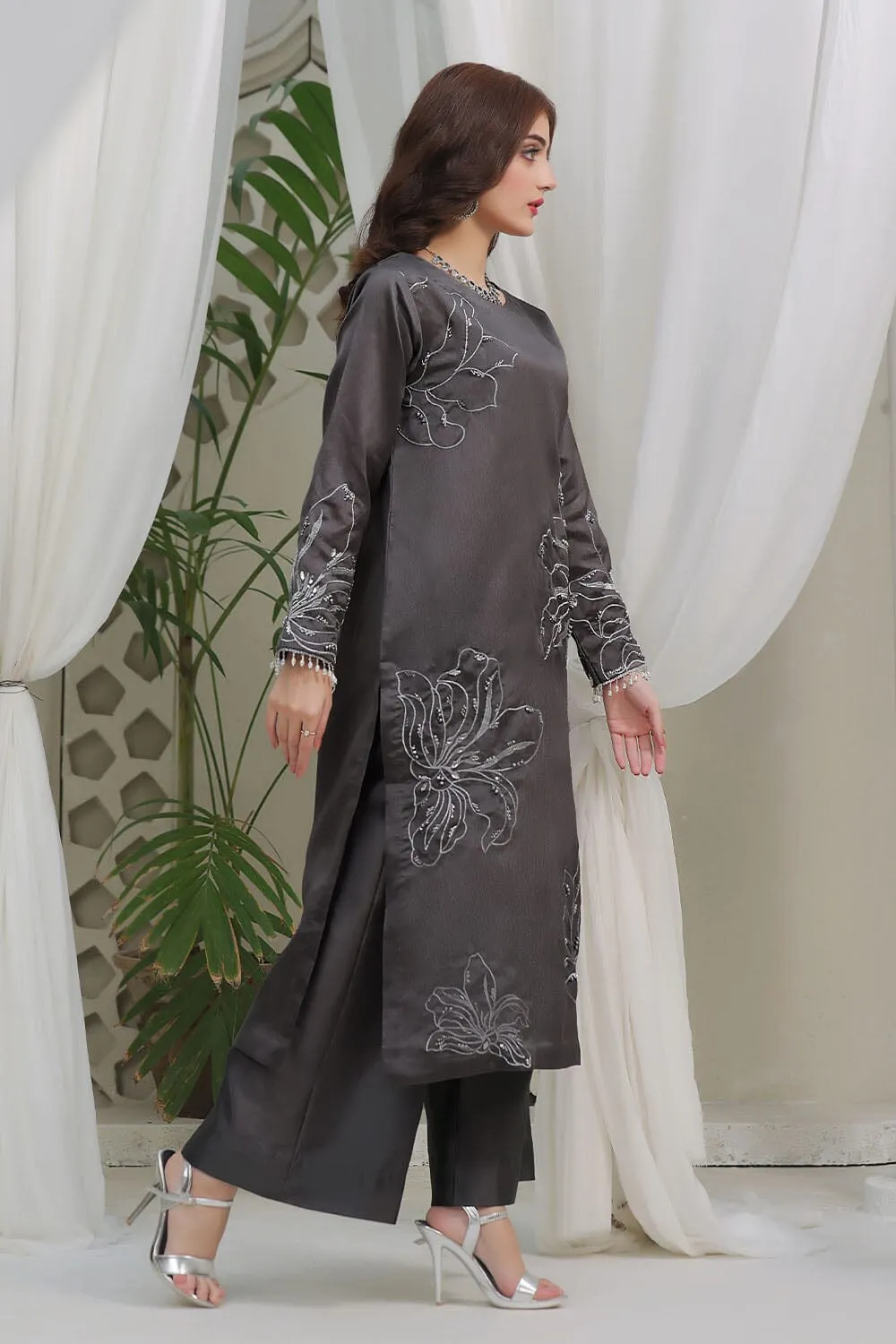 2PC Stitched Embroidered Silk Shirt & Trouser KFSE-2365