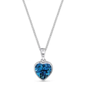 9ct White Gold London Blue Topaz Heart Pendant 1.96ct