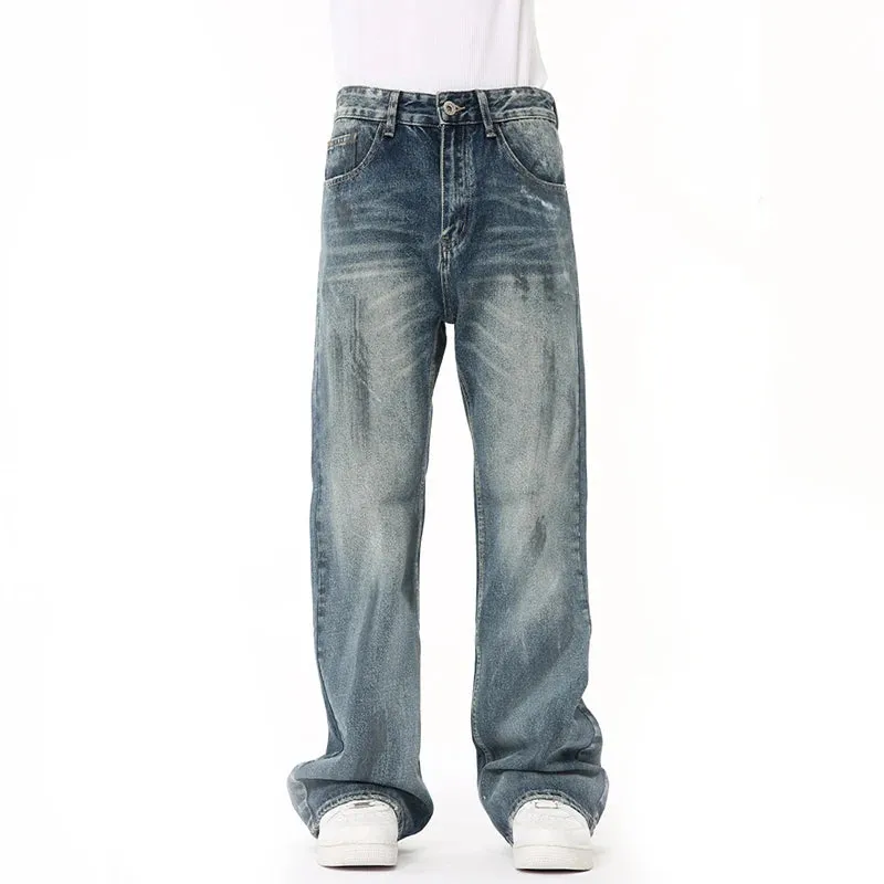 American Style Male Denim Pants New Worn-out Vintage Boot Cut Loose Casual Straight Leg Men's Jeans Summer 9C6671