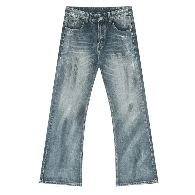 American Style Male Denim Pants New Worn-out Vintage Boot Cut Loose Casual Straight Leg Men's Jeans Summer 9C6671