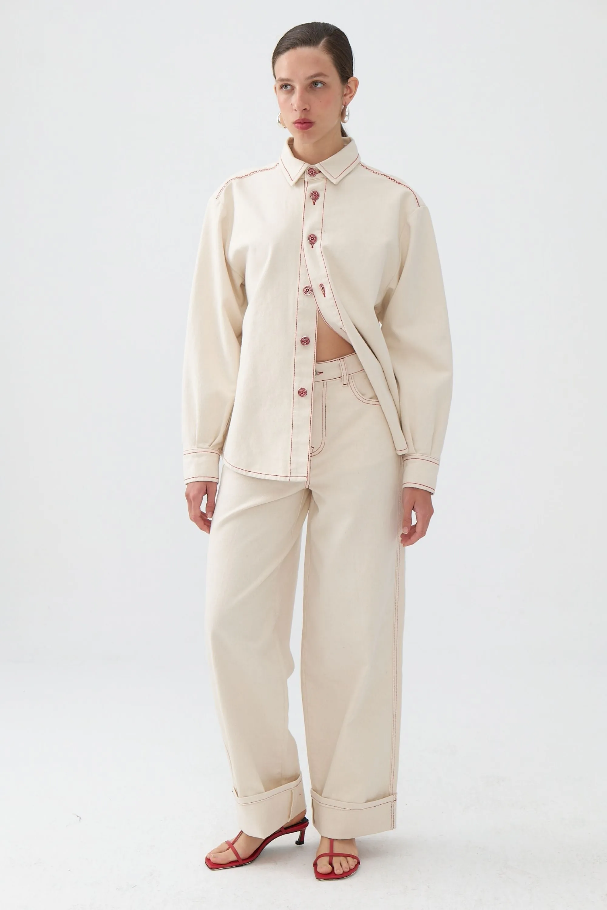 Appliqué Long Sleeve Cream Shirt