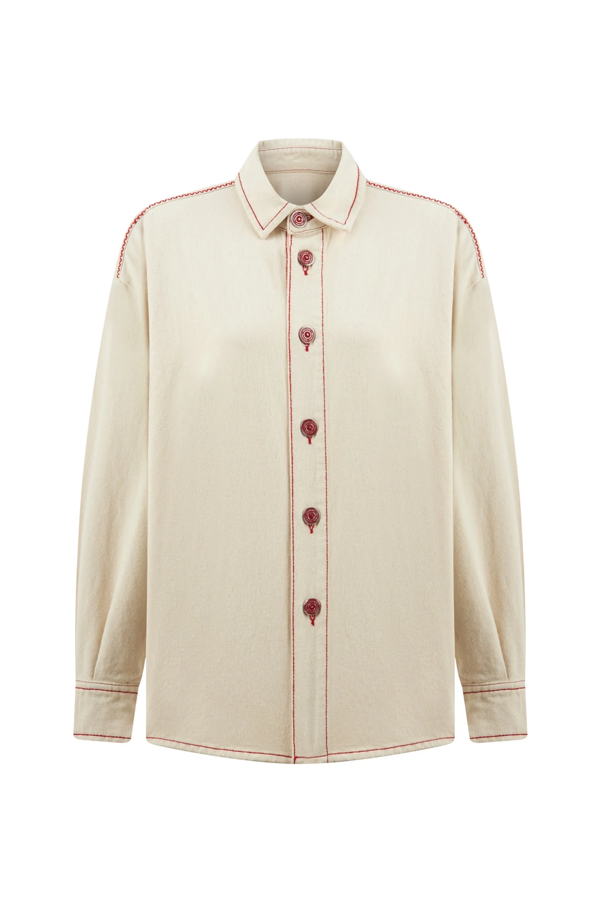 Appliqué Long Sleeve Cream Shirt