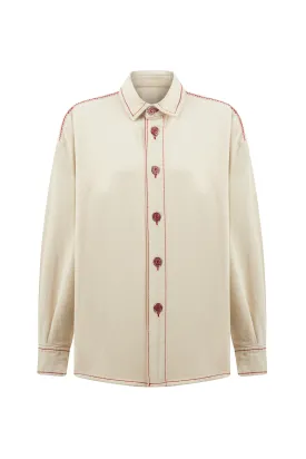 Appliqué Long Sleeve Cream Shirt