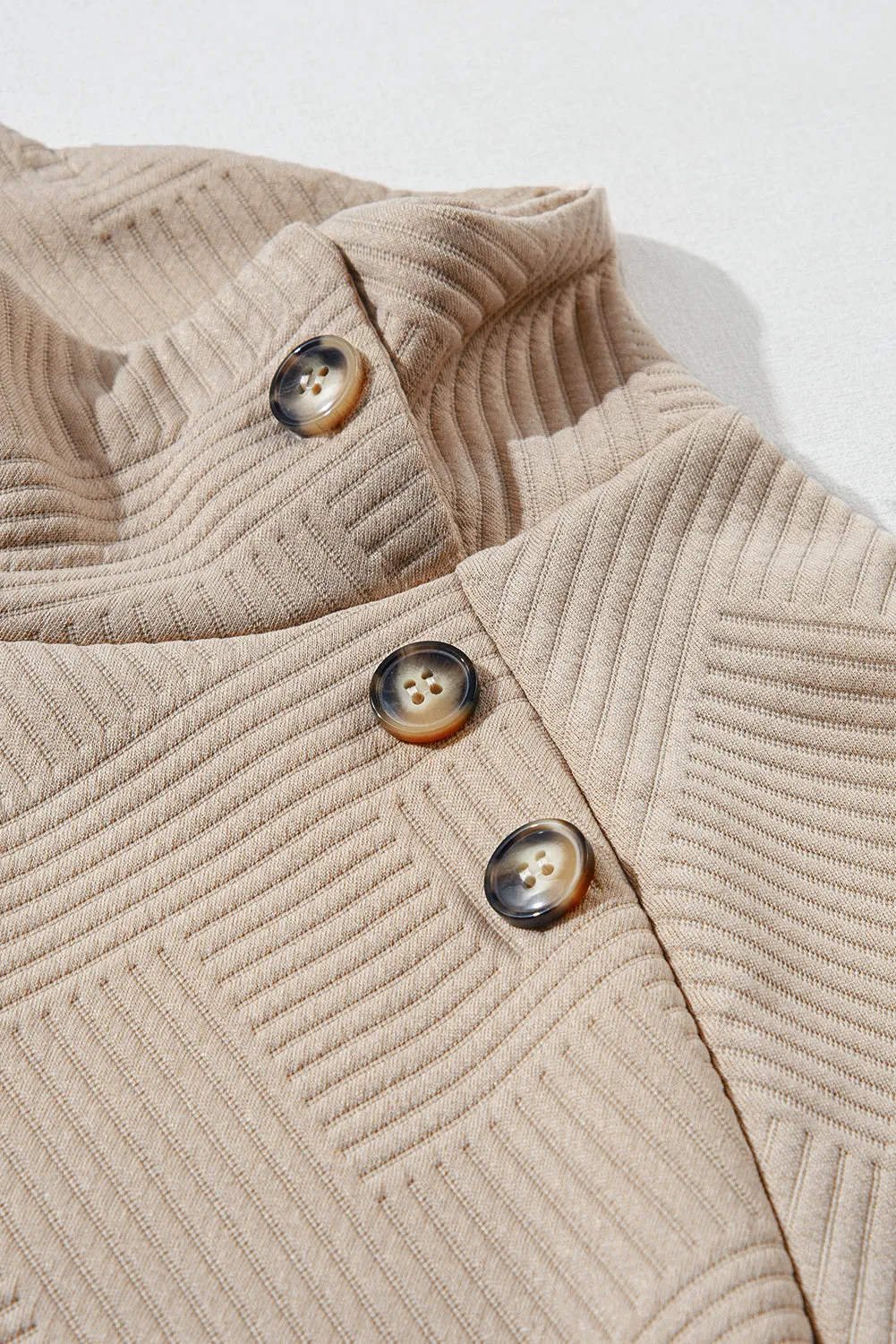 Asymmetric Buttons Detail High Neck Textured Sweatshirt