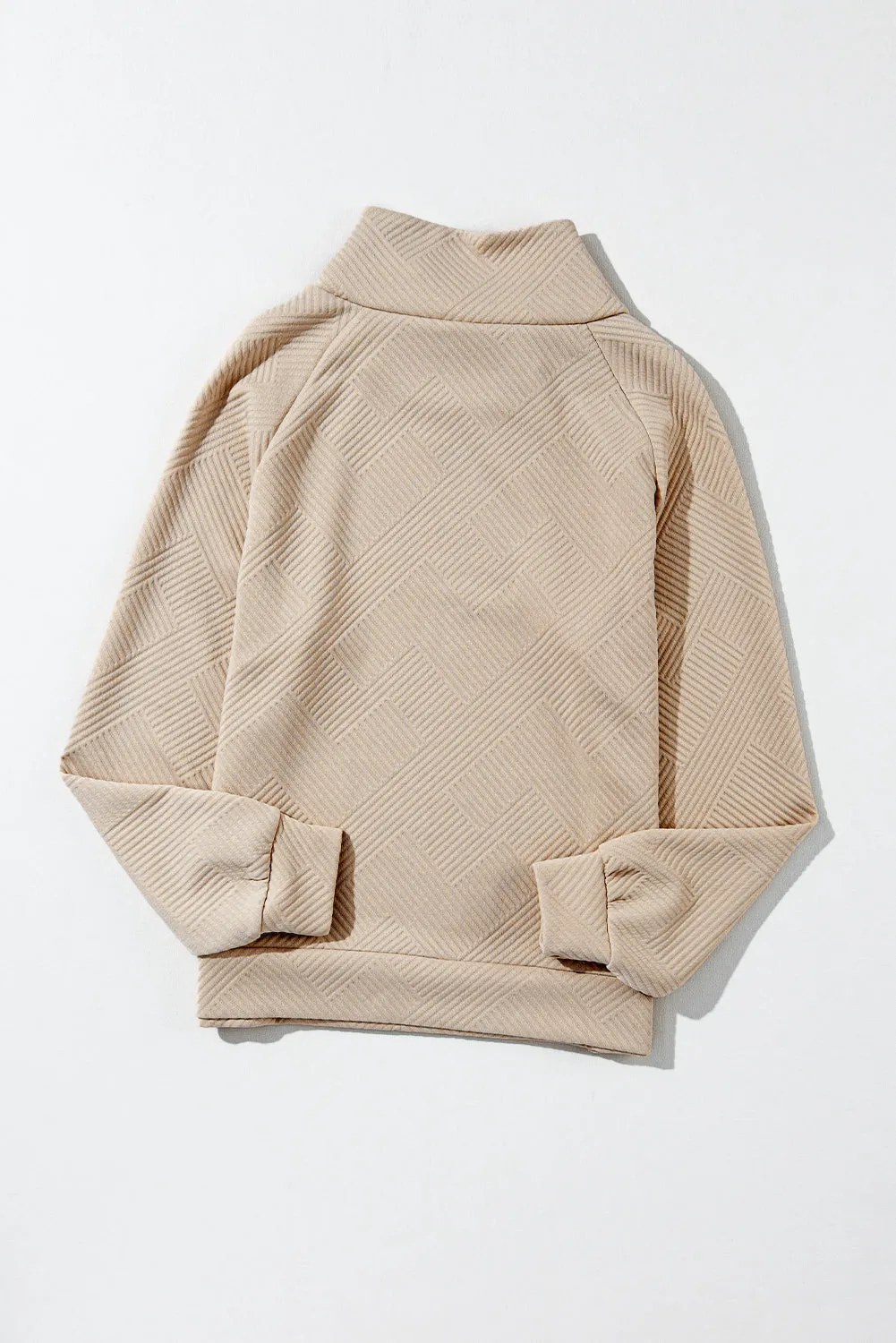 Asymmetric Buttons Detail High Neck Textured Sweatshirt