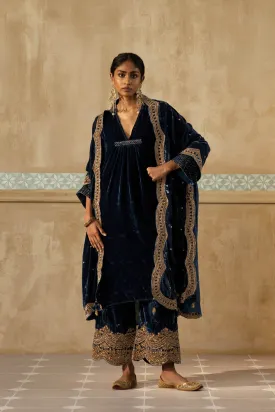 Asymmetrical Silk Velvet Kurta Set