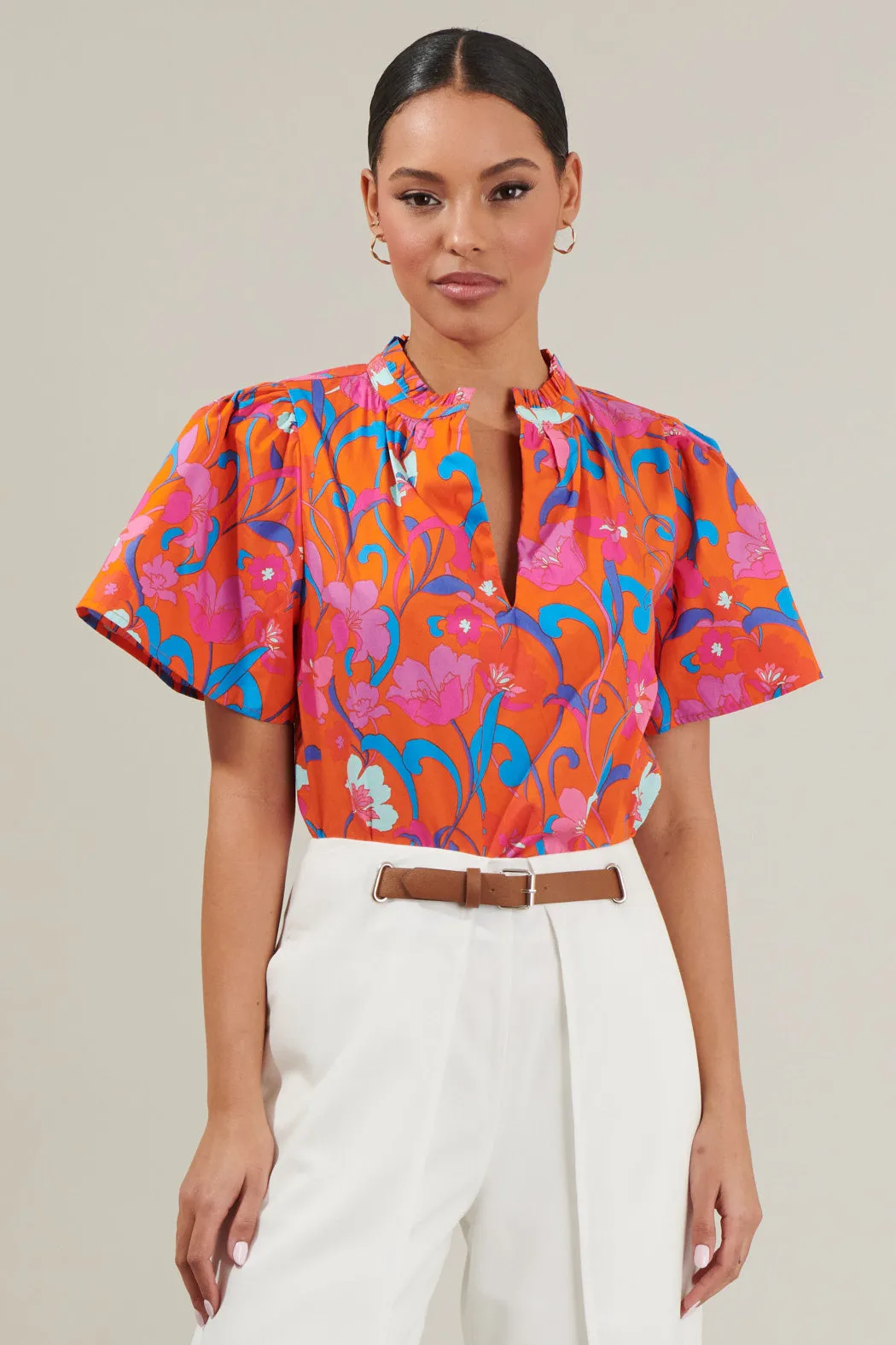 Baila Floral Inaya Split Neck Top