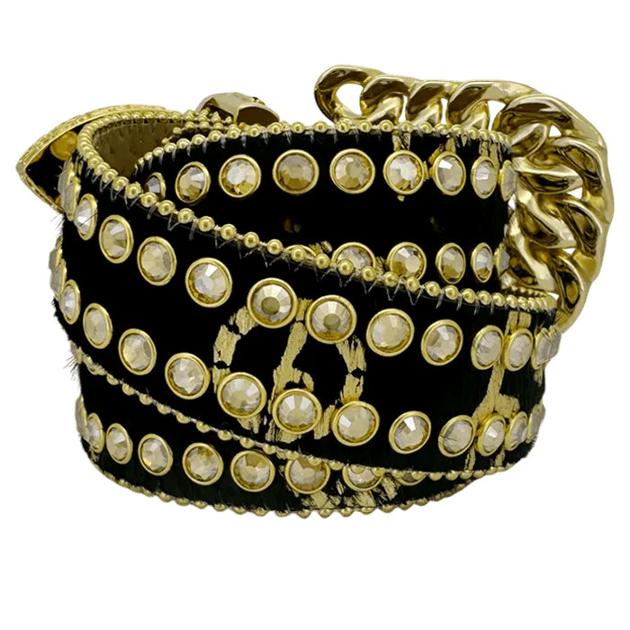 b.b. Simon Asal Pony Hair Gold Clear Crystal Belt