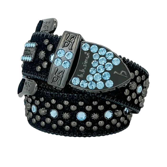 b.b. Simon Double b Trojan Blue Static Aquamarine Crystal Belt