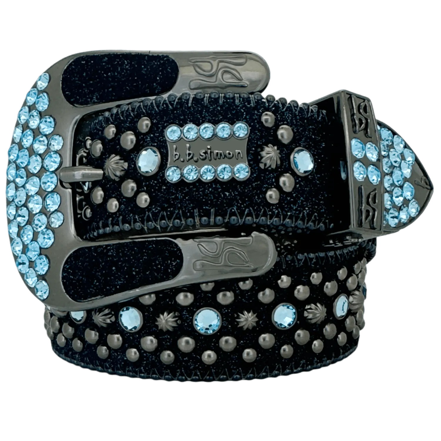 b.b. Simon Double b Trojan Blue Static Aquamarine Crystal Belt