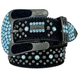 b.b. Simon Double b Trojan Blue Static Aquamarine Crystal Belt