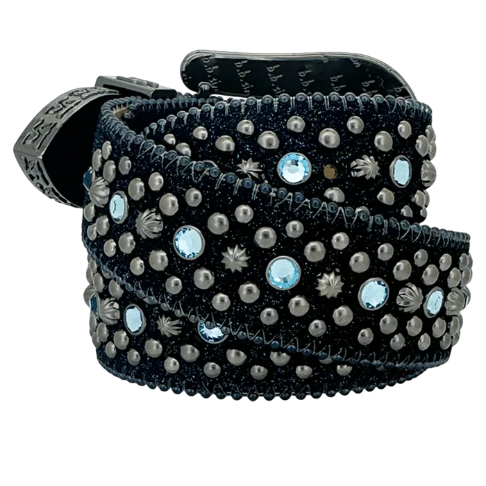 b.b. Simon Double b Trojan Blue Static Aquamarine Crystal Belt