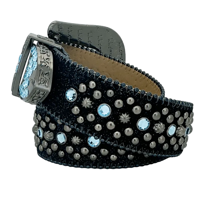 b.b. Simon Double b Trojan Blue Static Aquamarine Crystal Belt