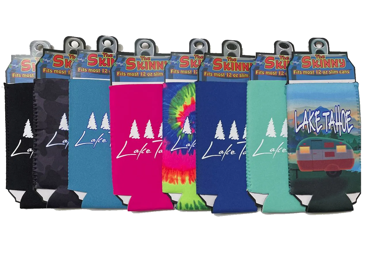 Beach and Boat Gear Koozie-Skinny 12 oz Can Cooler w/Lake Tahoe