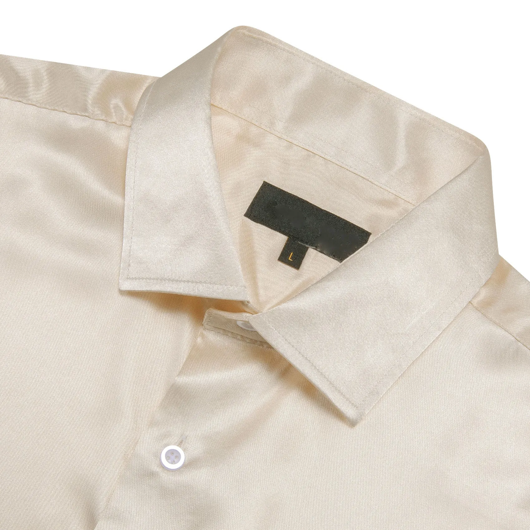 Beige Satin Solid Silk Men's Long Sleeve Shirt