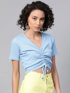 Blue Rouched Crop Top