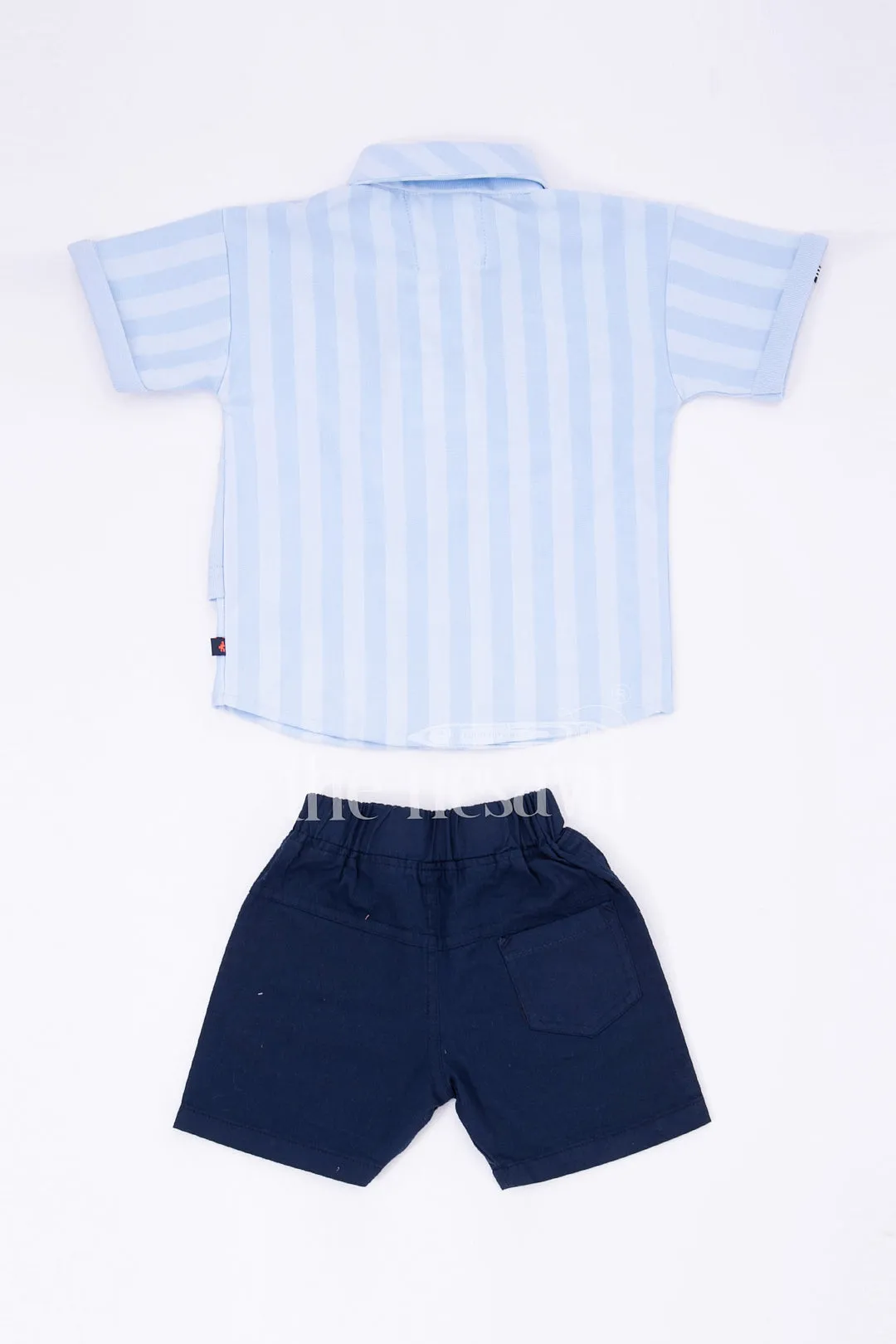 Boys Blue Striped Half Sleeve Shirt and Black Shorts Set