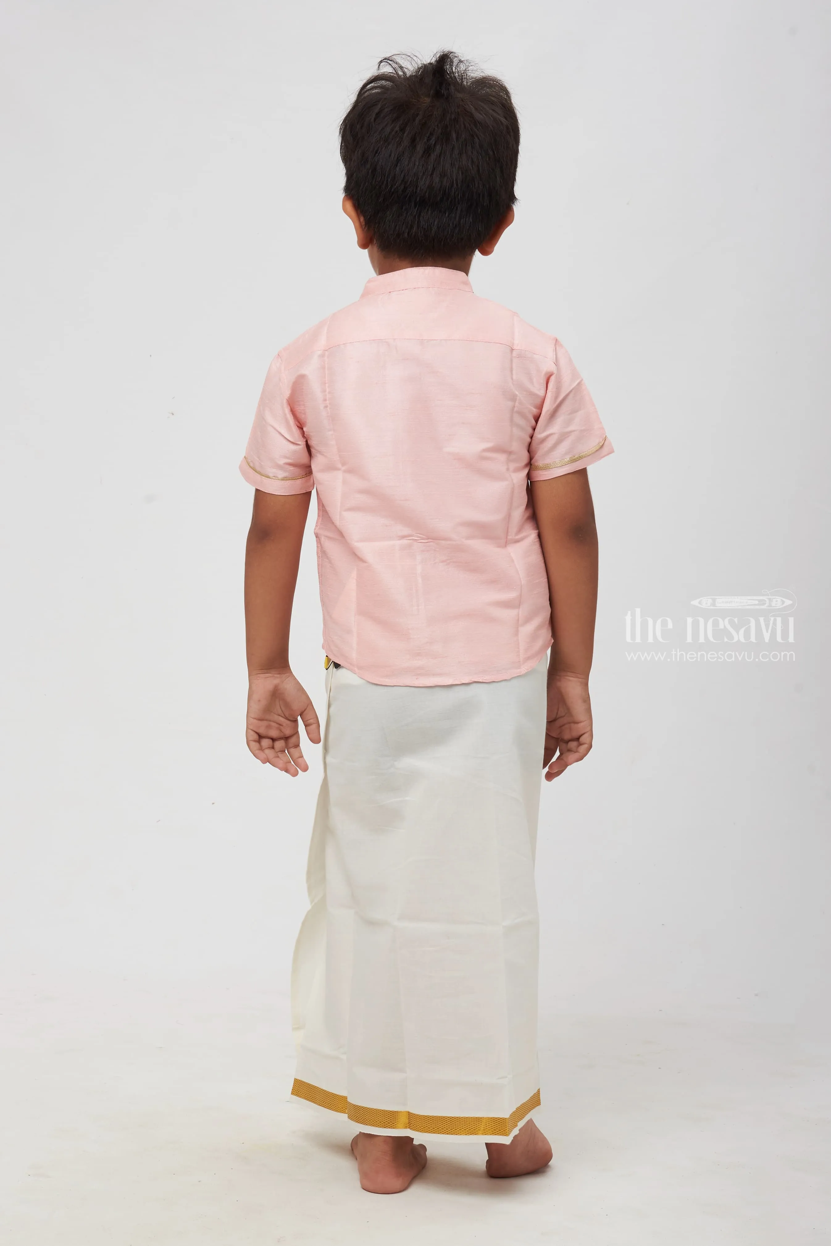 Boys Pink Silk Shirt with Ornate Embellishment