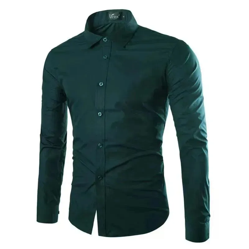 Casual Polo Collar Ironing Free Long Sleeves Shirt For Men