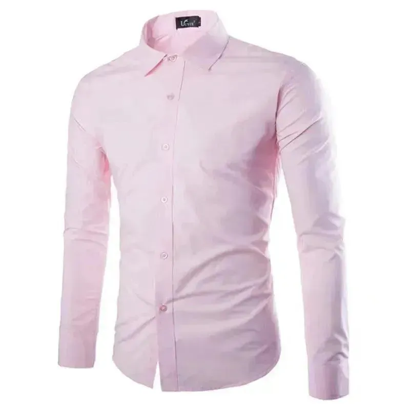 Casual Polo Collar Ironing Free Long Sleeves Shirt For Men