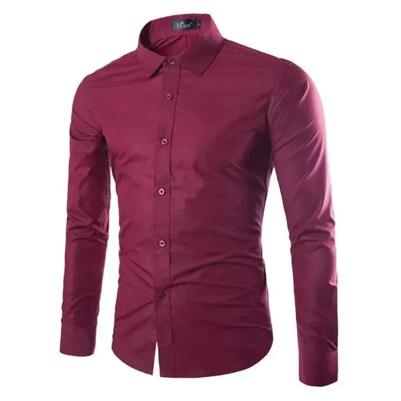 Casual Polo Collar Ironing Free Long Sleeves Shirt For Men