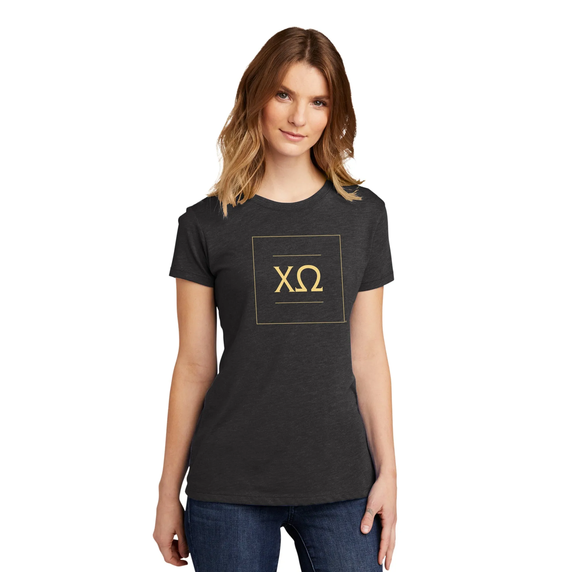 Chi Omega Greek Letter Block Womens Triblend T-Shirt - Vintage Black