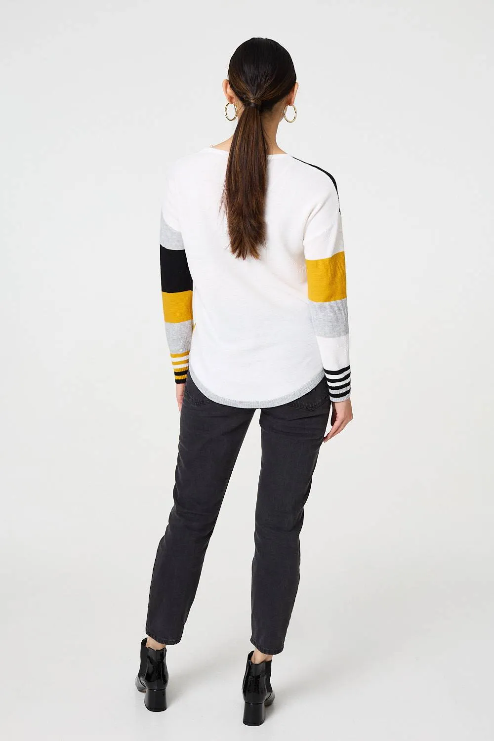 Colour Block Curve Hem Boat Neck Jumper