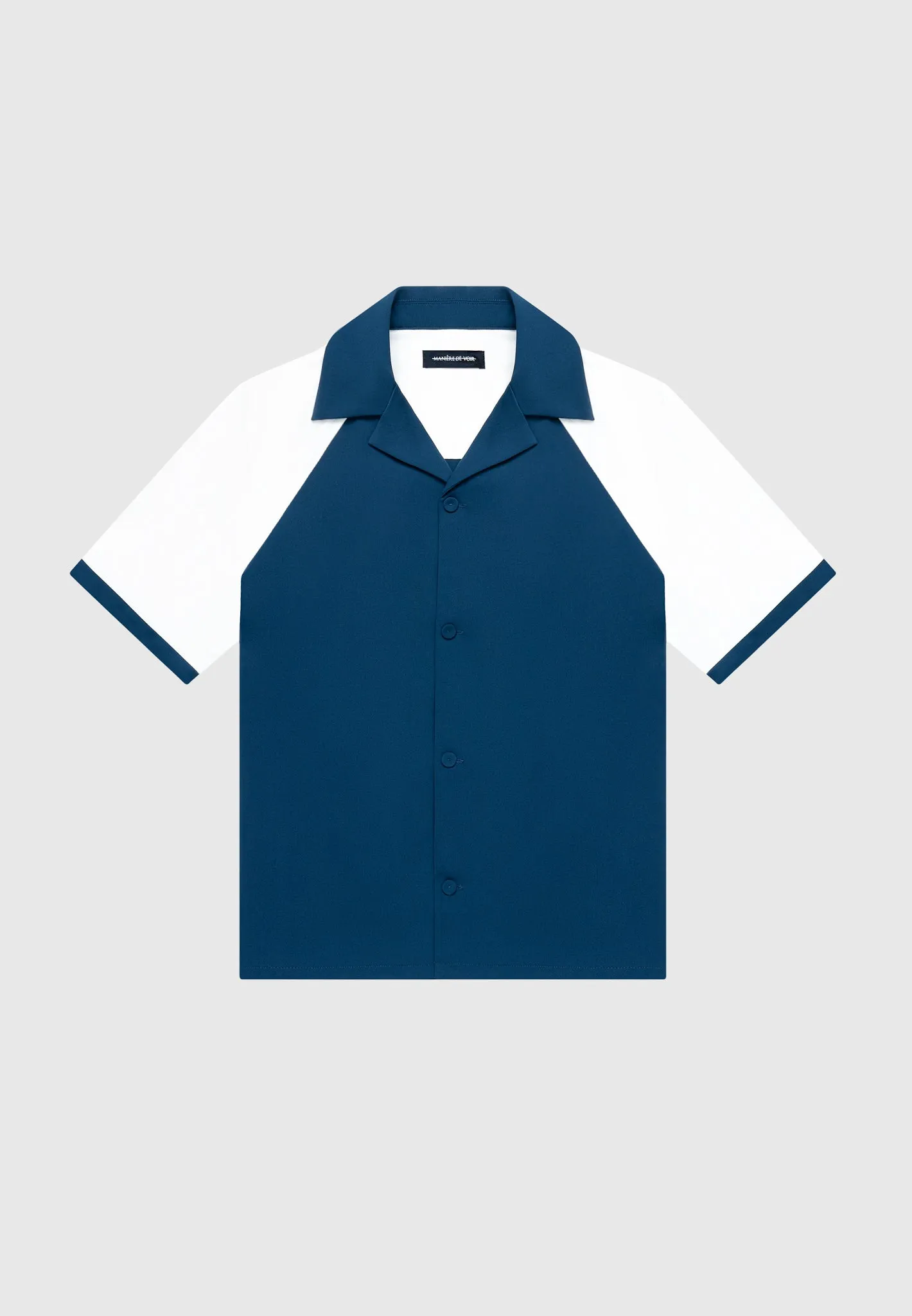 Colour Block Raglan Revere Shirt - Navy/Cream