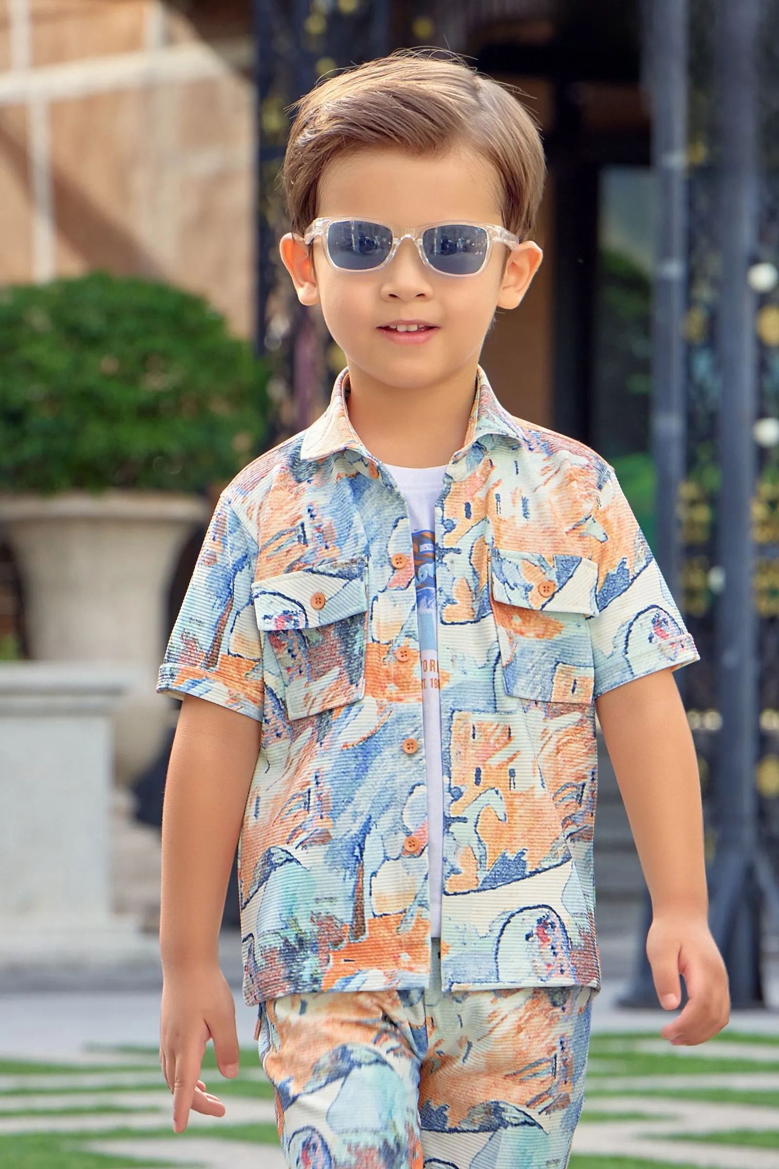 Cream with Multicolor Printed Co-Ord Set for Boys