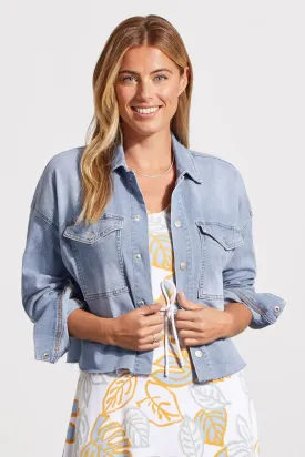 Cropped Denim Shacket in Sky Blue