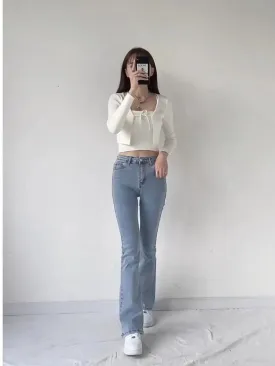 deanwangkt split jeans women's spring and autumn new high-waisted slim fit slim wide-legged micro-flare mopping pants trendy ins