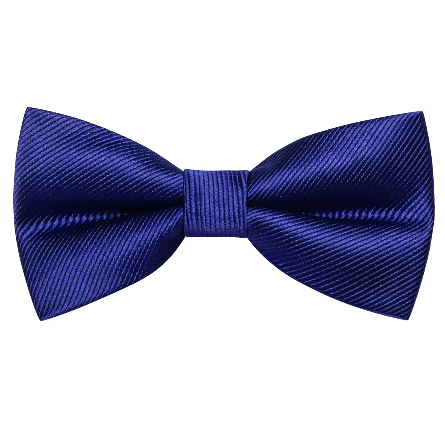 Deep Blue Striped Pre-tied Bow Tie Hanky Cufflinks Set