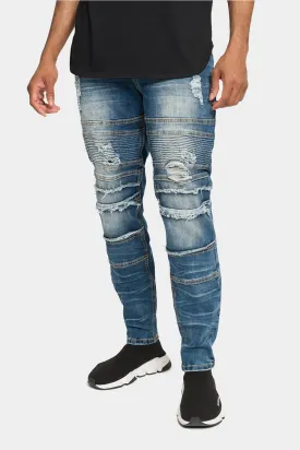 Distressed Stacked Biker Denim Jeans