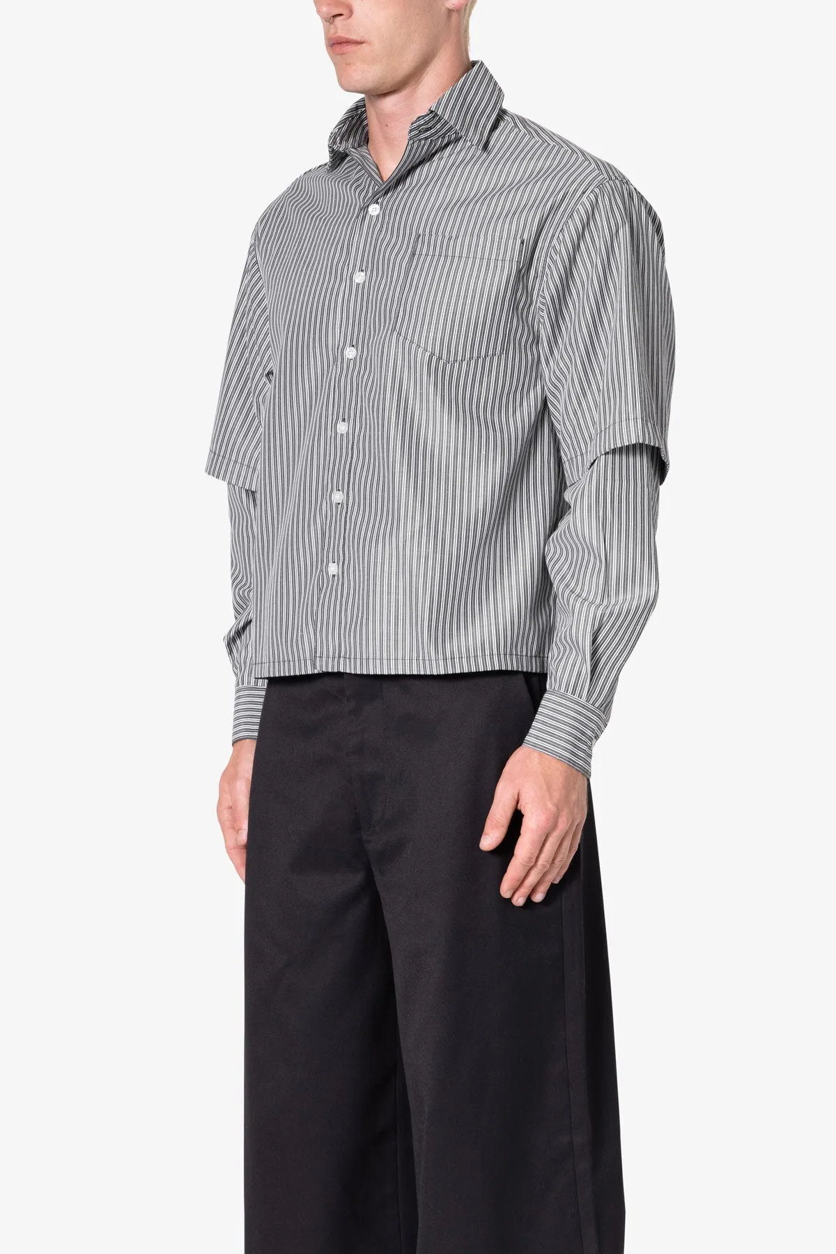 Double Layer Pinstripe Shirt - Black