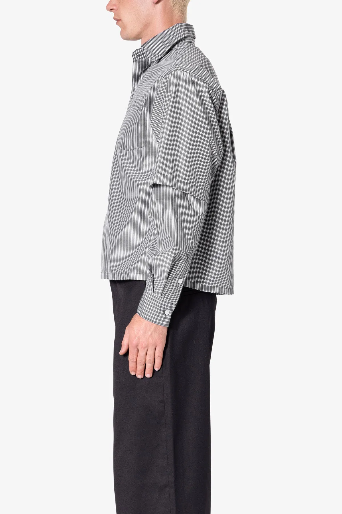 Double Layer Pinstripe Shirt - Black