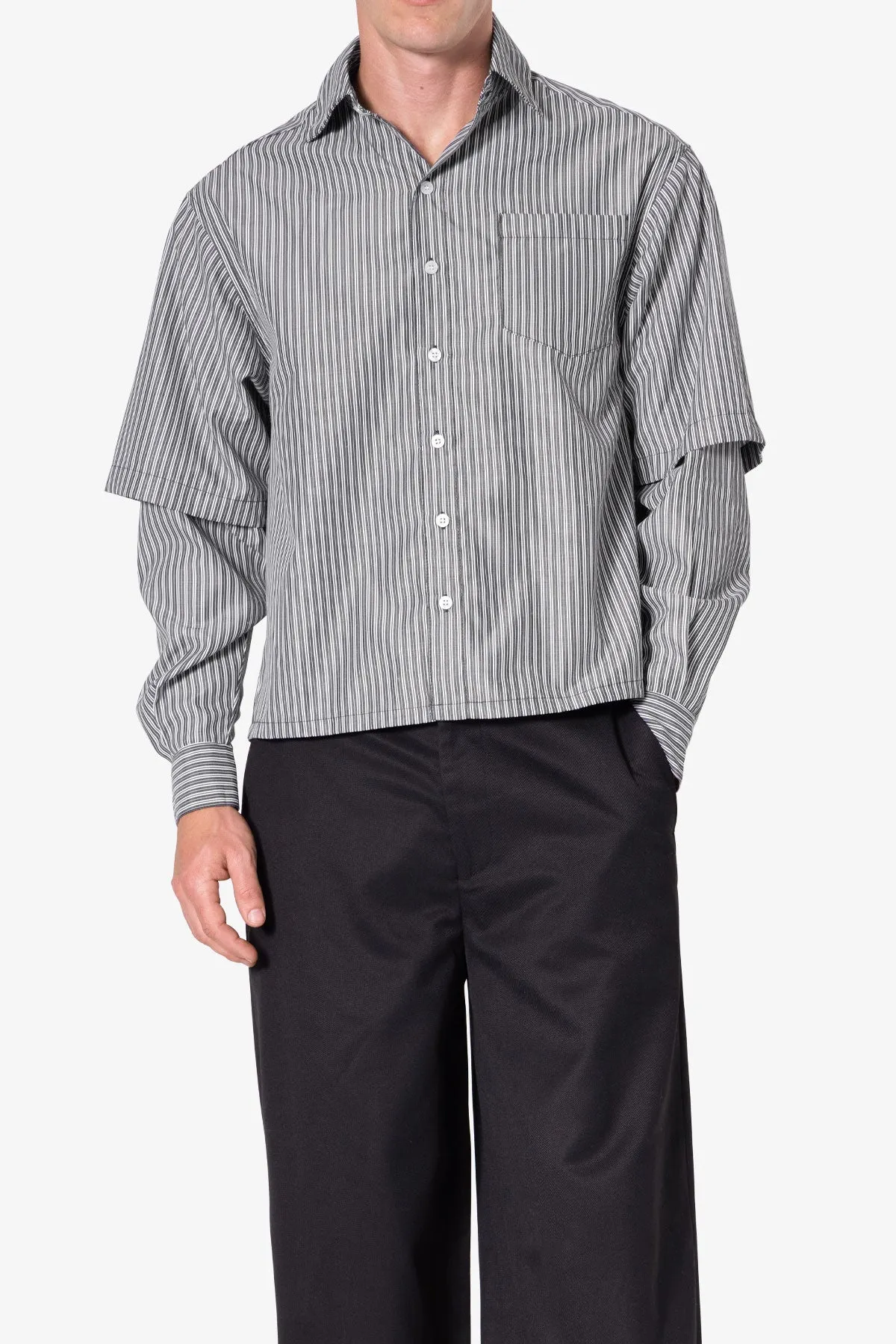 Double Layer Pinstripe Shirt - Black