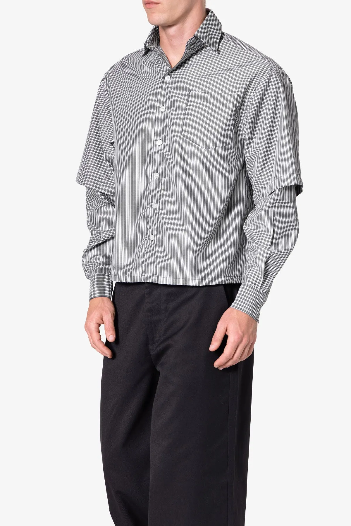 Double Layer Pinstripe Shirt - Black