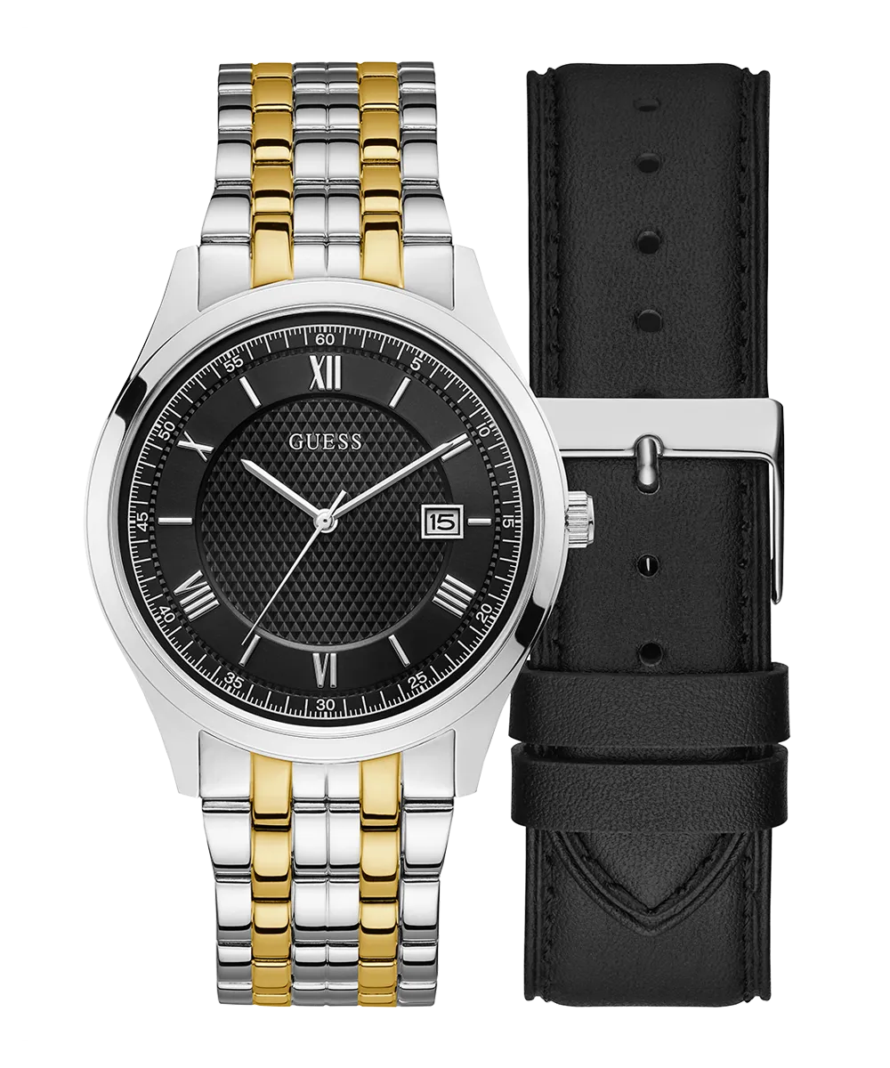 Exclusive Two Tone Steel & Leather Watch Gift Set