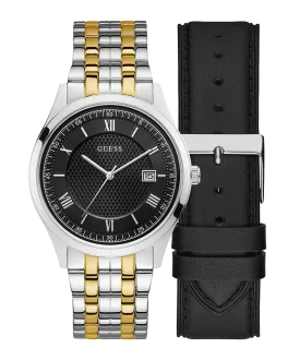 Exclusive Two Tone Steel & Leather Watch Gift Set