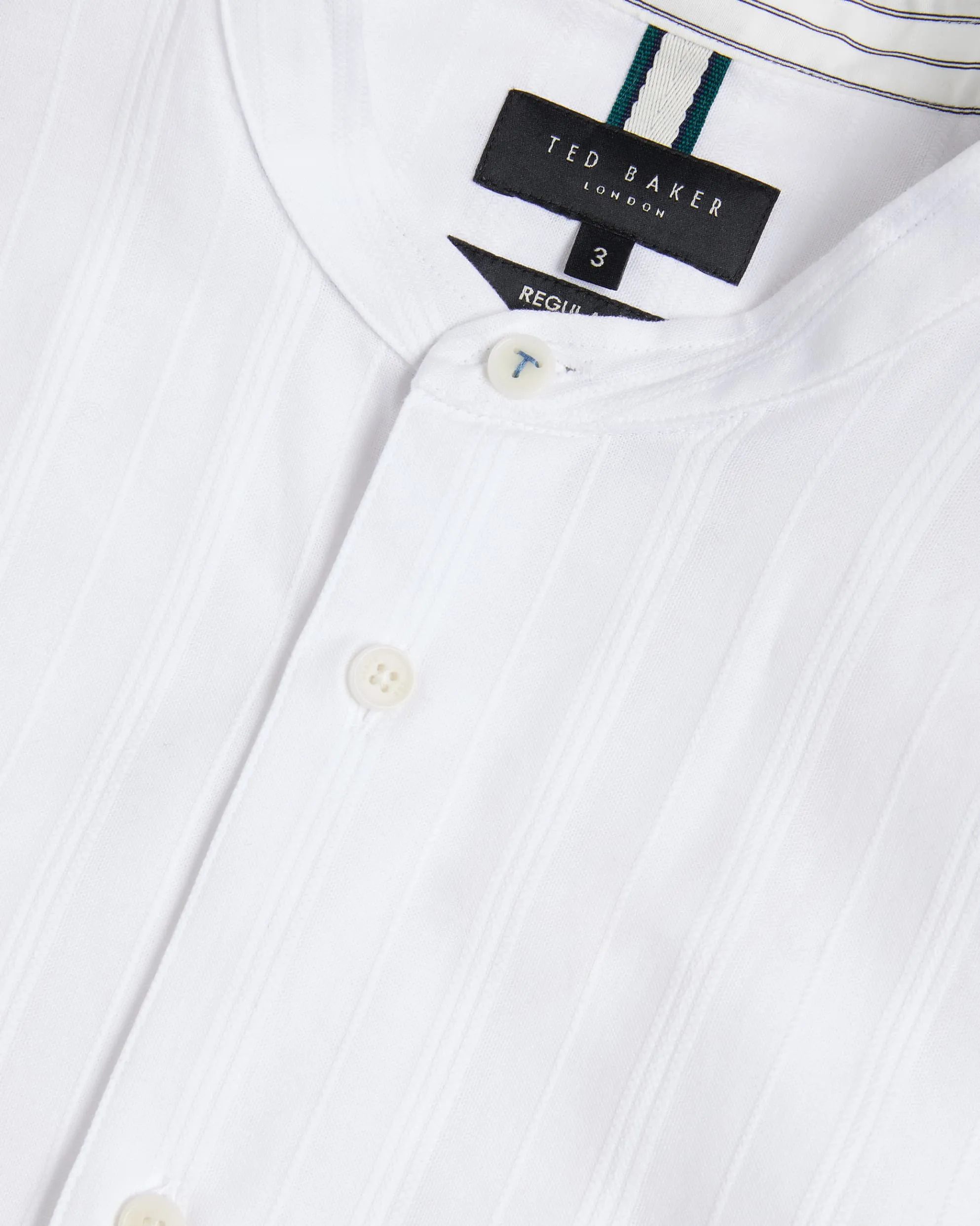 Fier Textured Stripe Grandad Collar Shirt White