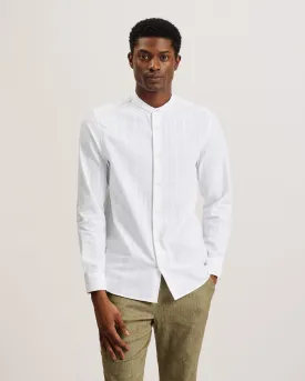 Fier Textured Stripe Grandad Collar Shirt White